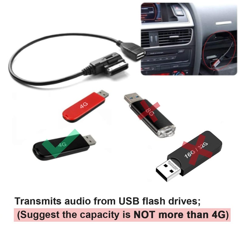 CHELINK AMI to USB Cable for Audi Audio Music Interface Adapter, MDI USB AUX Flash Drive Adapter Cord for Car VW Audi 2014 A4 A6 Q5 Q7 - Image 3